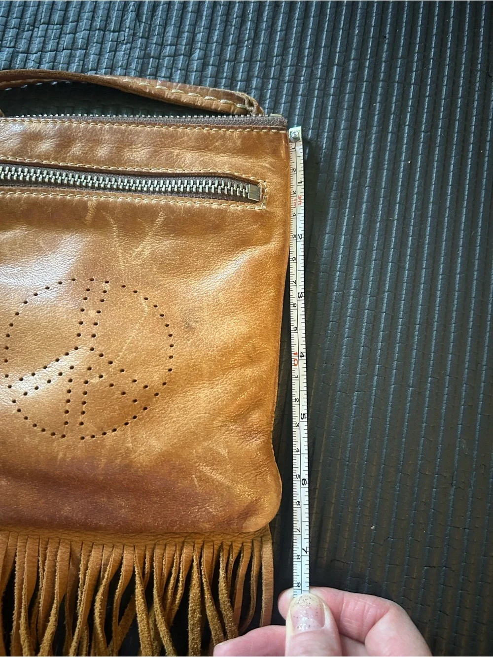 Roots, genuine leather, made in Canada Fringed Crossbody